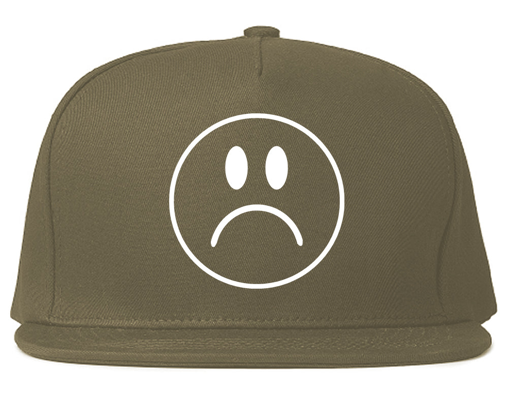 Sad Face Emoji Chest Snapback Hat Grey