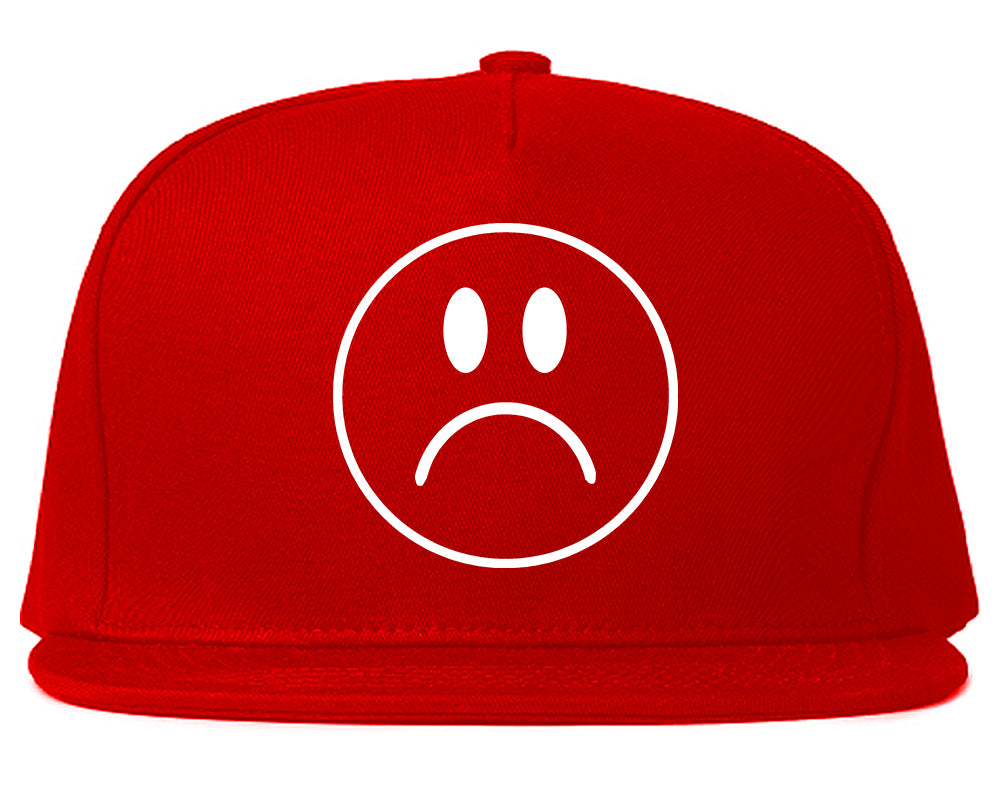 Sad Face Emoji Chest Snapback Hat Red