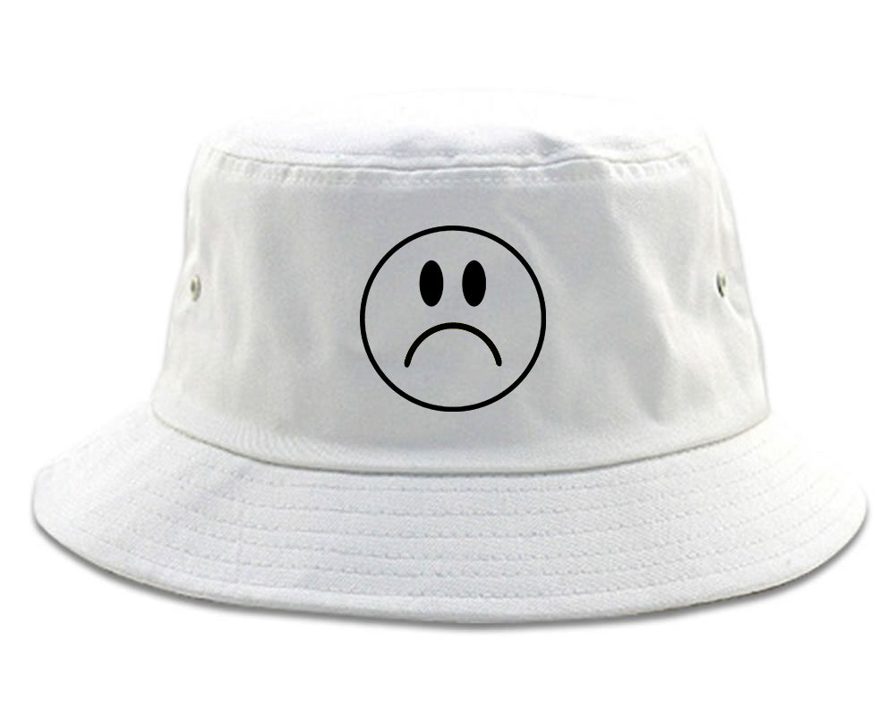 Sad Face Emoji Chest Bucket Hat White
