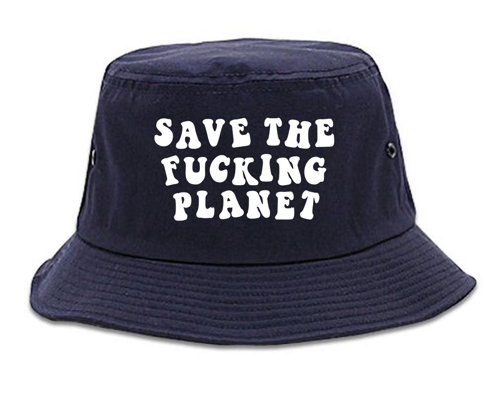 Save The Fucking Planet Mens Bucket Hat Navy Blue