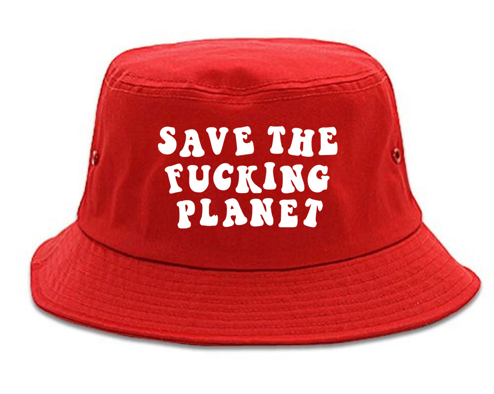 Save The Fucking Planet Mens Bucket Hat Red