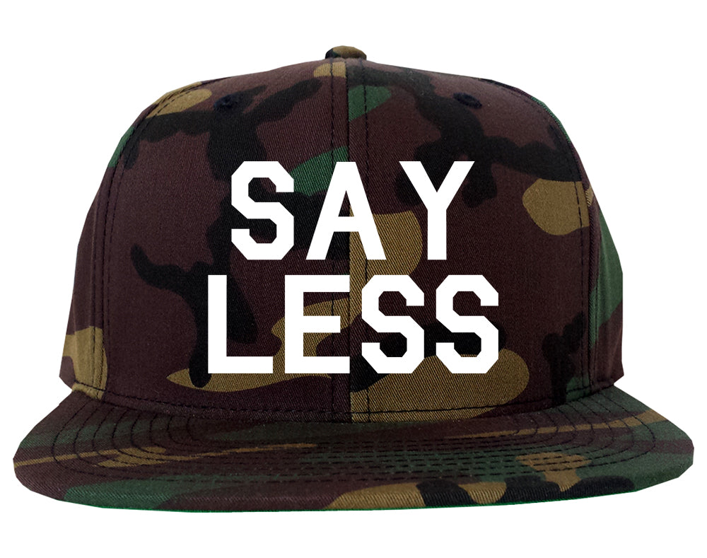 Say Less Mens Snapback Hat Green Camo
