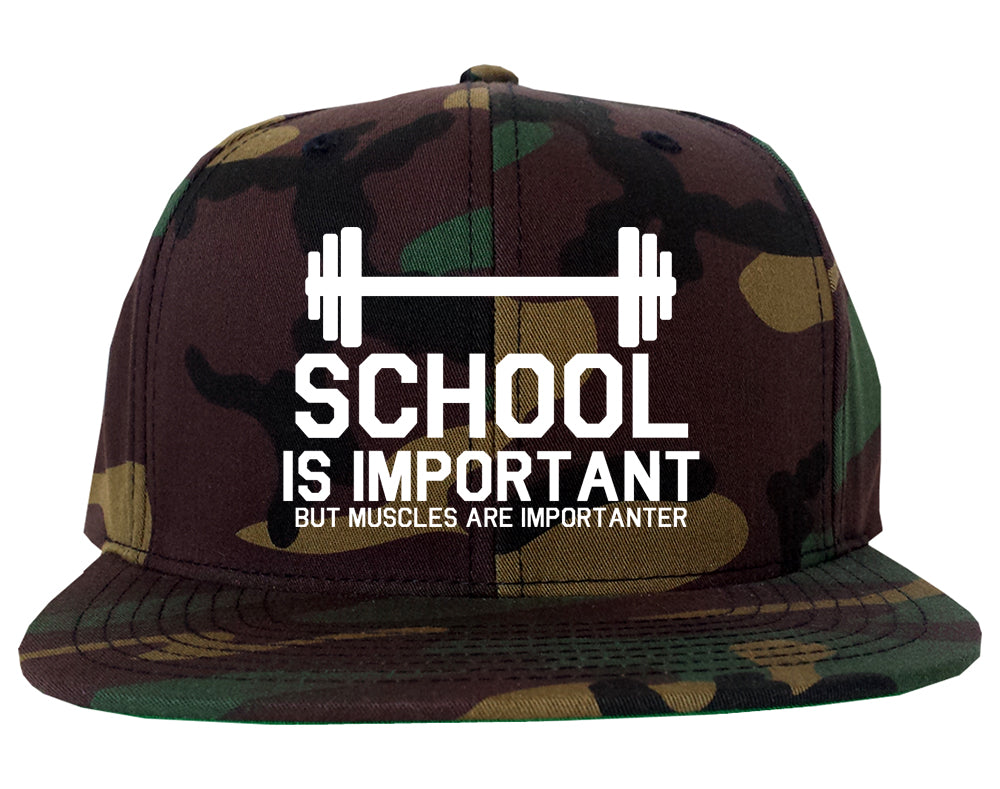 School Is Important But Muscles Are Importanter Funny Body Building Mens Snapback Hat Army Camo