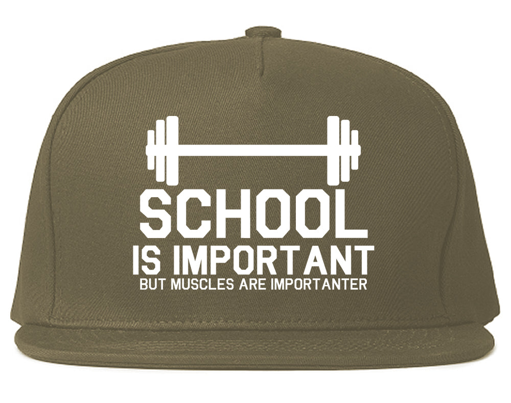 School Is Important But Muscles Are Importanter Funny Body Building Mens Snapback Hat Grey