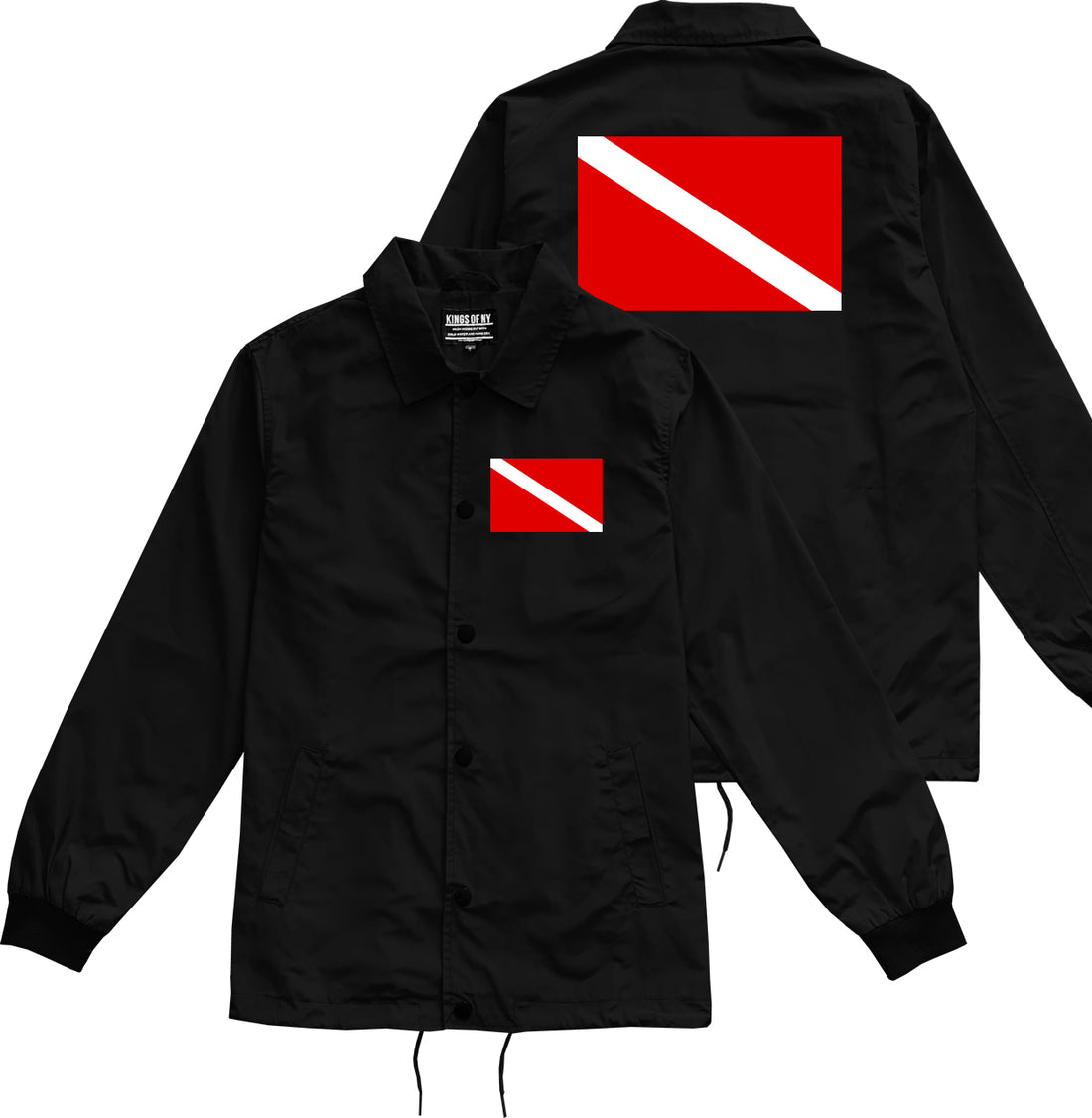 Scuba Dive Flag Chest Mens Black Coaches Jacket by Kings Of NY