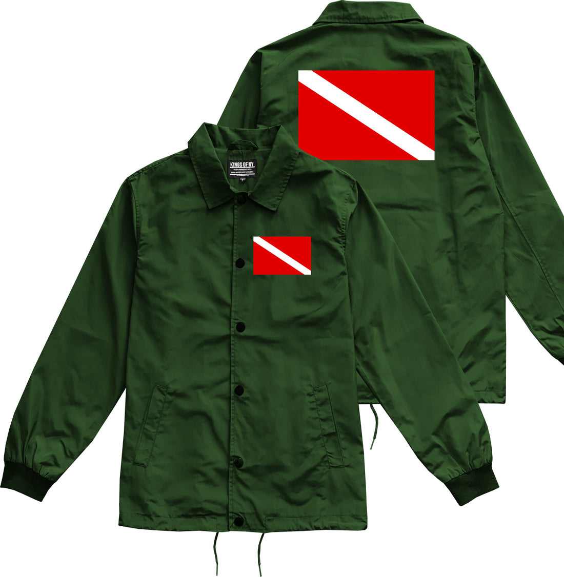 Scuba Dive Flag Chest Mens Green Coaches Jacket by Kings Of NY