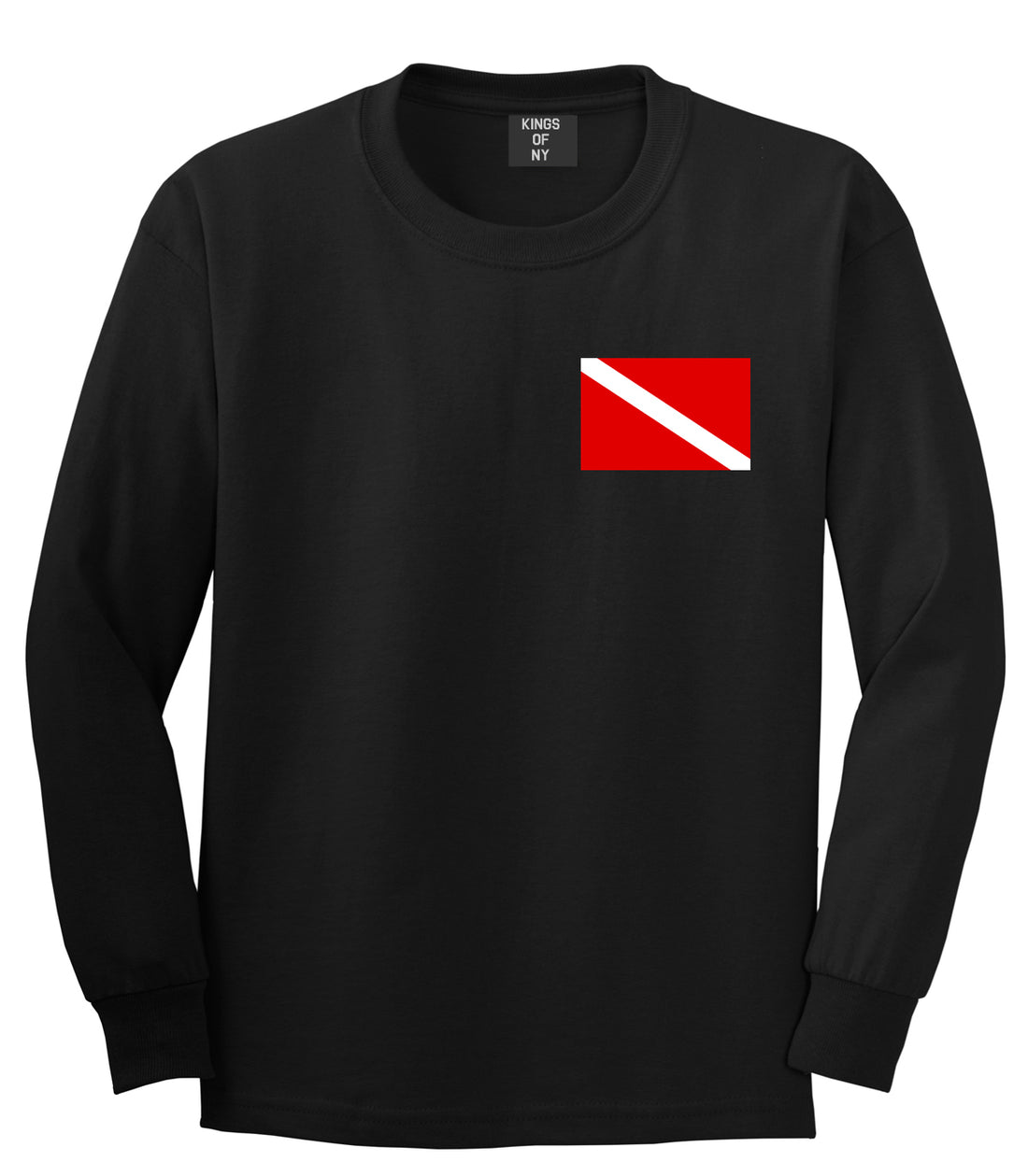 Scuba Dive Flag Chest Mens Black Long Sleeve T-Shirt by Kings Of NY