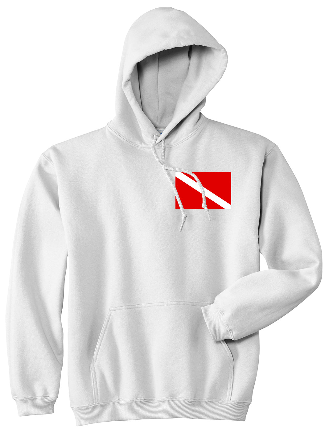 Scuba Dive Flag Chest Mens White Pullover Hoodie by Kings Of NY