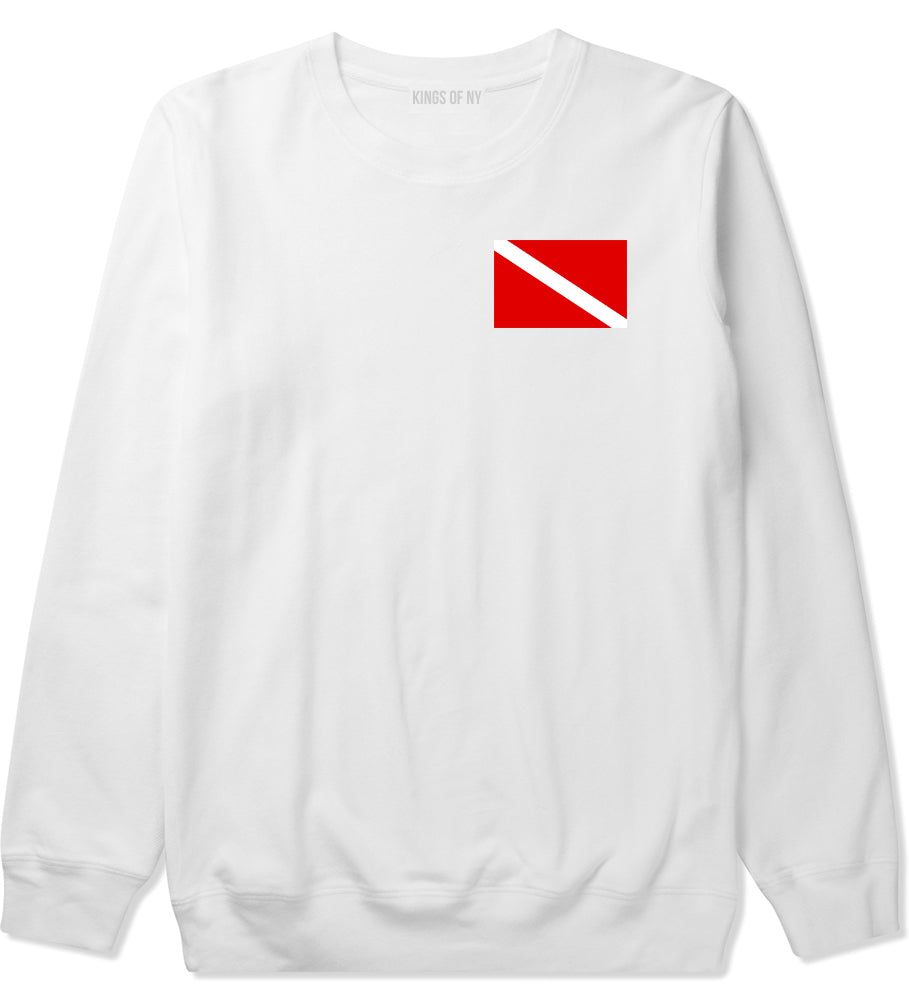 Scuba Dive Flag Chest Mens White Crewneck Sweatshirt by Kings Of NY