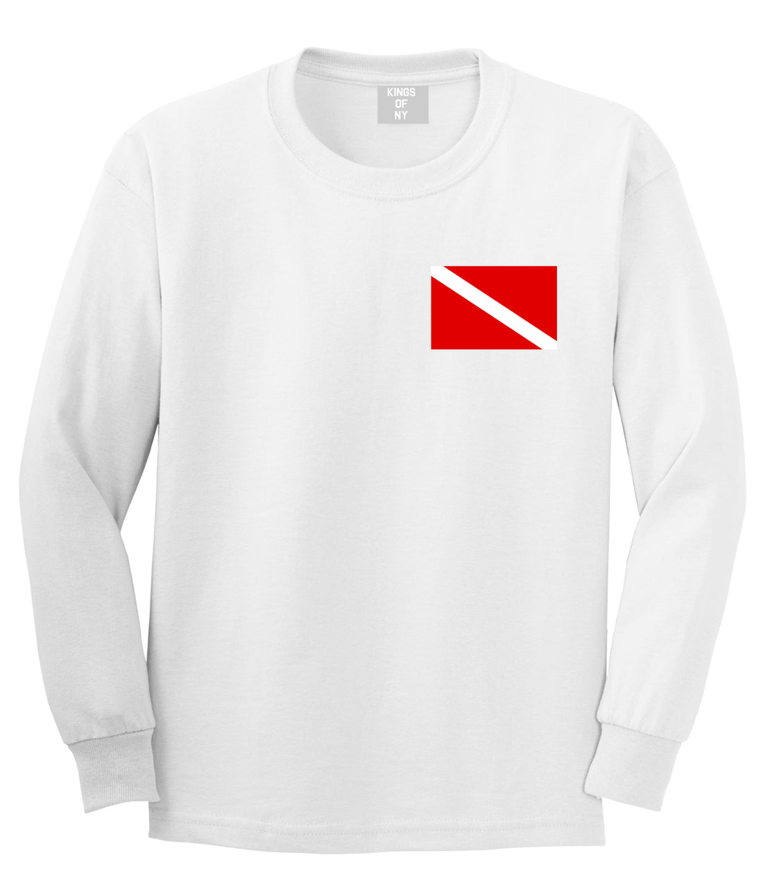 Scuba Dive Flag Chest Mens White Long Sleeve T-Shirt by Kings Of NY
