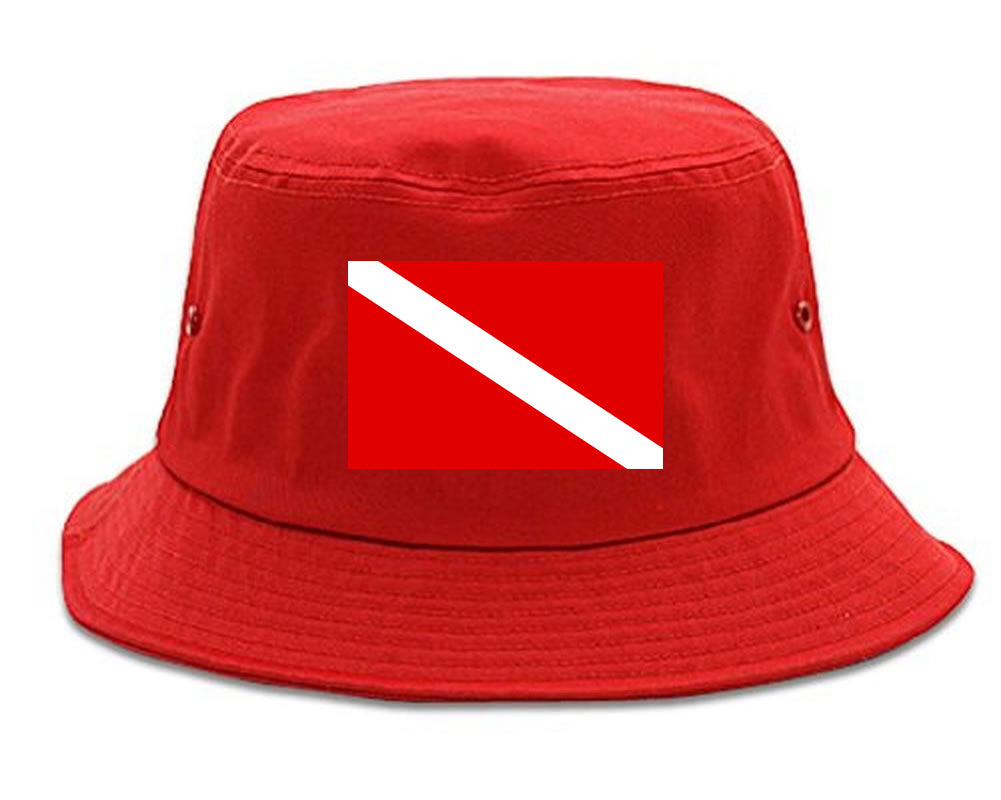 Scuba_Dive_Flag_Chest Mens Red Bucket Hat by Kings Of NY