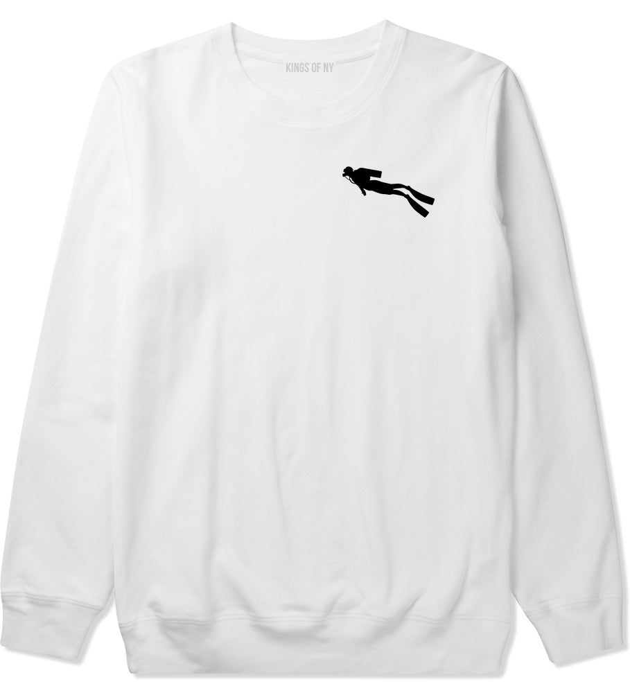 Scuba Diver Chest Mens White Crewneck Sweatshirt by Kings Of NY