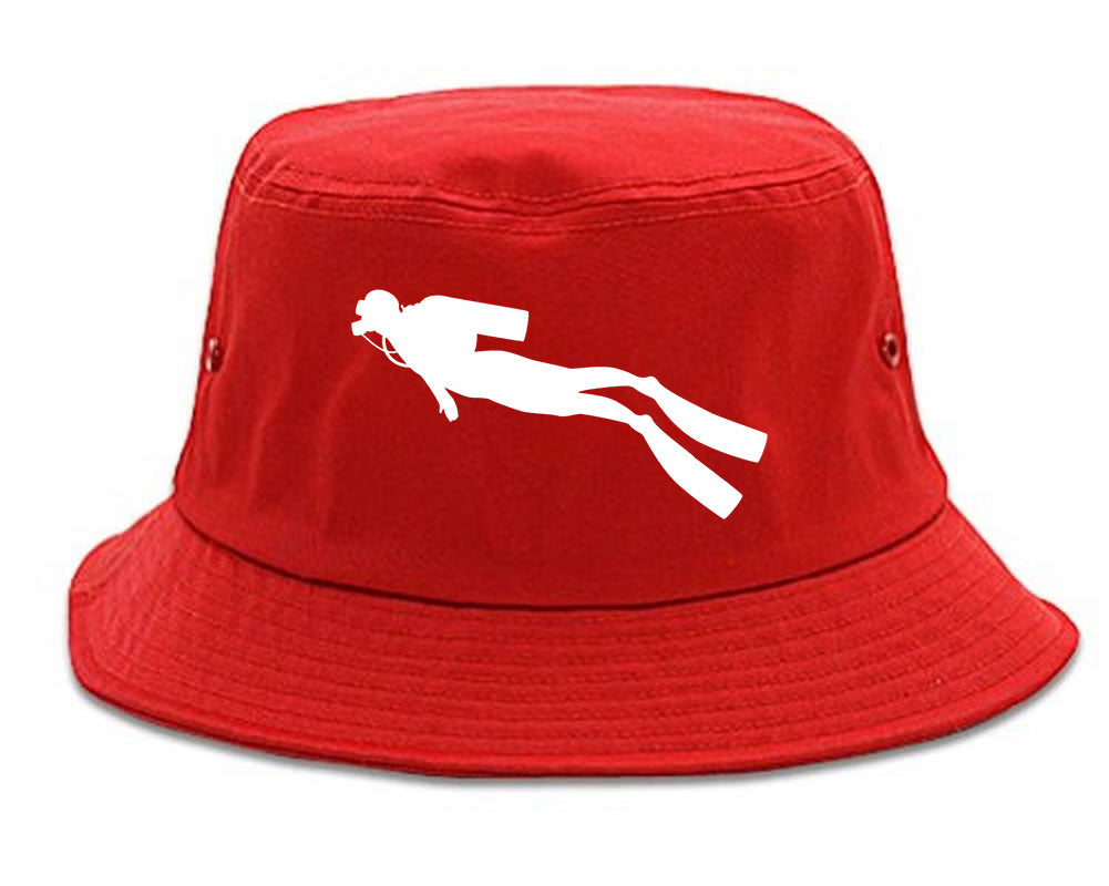 Scuba_Diver_Chest Mens Red Bucket Hat by Kings Of NY