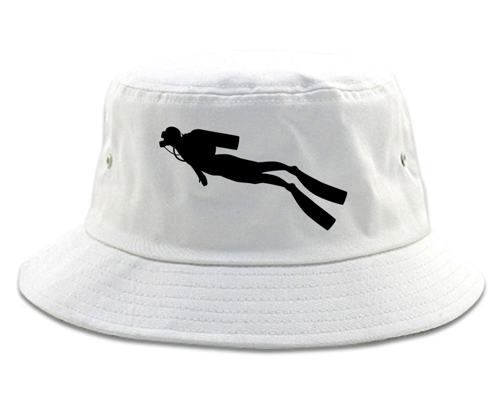 Scuba_Diver_Chest Mens White Bucket Hat by Kings Of NY