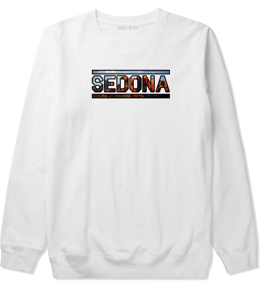 Sedona Red Rock Mountains Mens White Crewneck Sweatshirt by Kings Of NY
