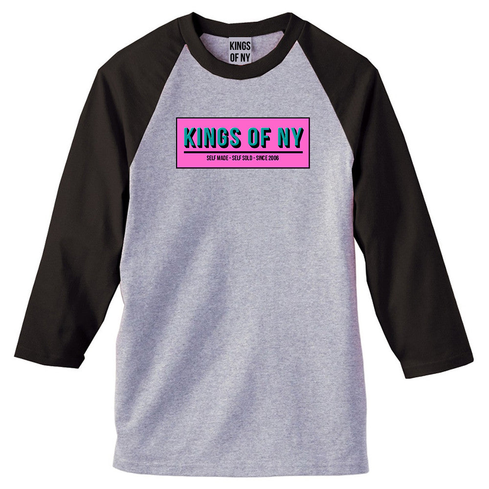 Self Made Self Sold Pink 3/4 Sleeve Raglan T-Shirt in Grey