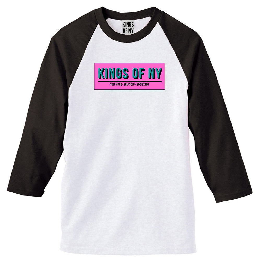 Self Made Self Sold Pink 3/4 Sleeve Raglan T-Shirt in White