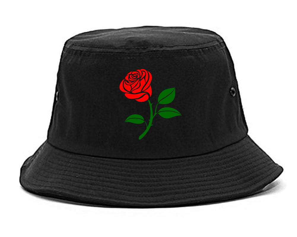 Single Red Rose Bucket Hat Black by KINGS OF NY