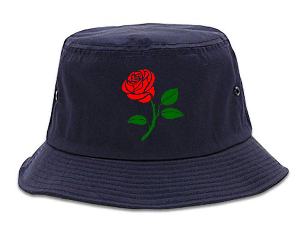 Single Red Rose Bucket Hat Navy Blue by KINGS OF NY