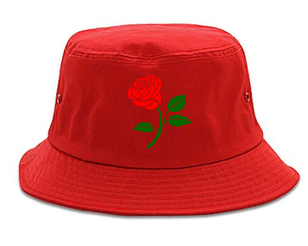 Single Red Rose Bucket Hat Red by KINGS OF NY