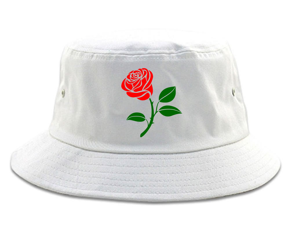 Single Red Rose Bucket Hat White by KINGS OF NY