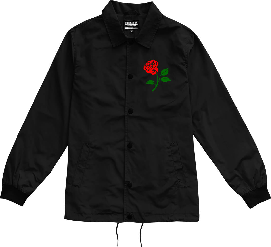 Single Red Rose Mens Coaches Jacket Black Front
