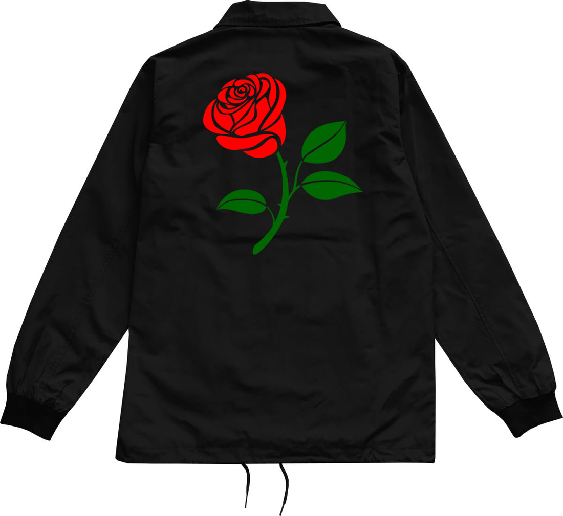 Single Red Rose Mens Coaches Jacket Black Back