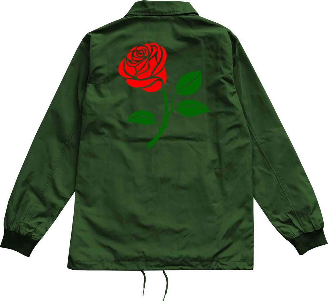 Single Red Rose Mens Coaches Jacket Forest Green Back