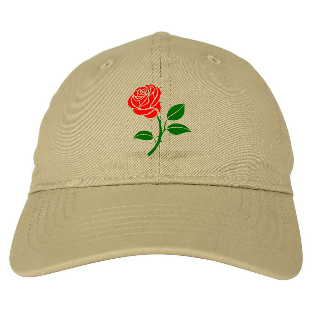 Single Red Rose Dad Hat Tan by KINGS OF NY