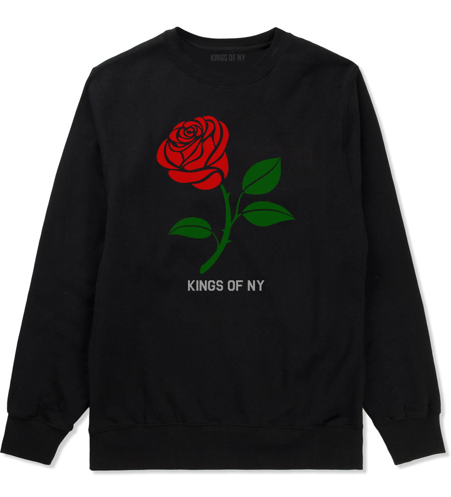 Single Red Rose Mens Crewneck Sweatshirt Black By Kings Of NY