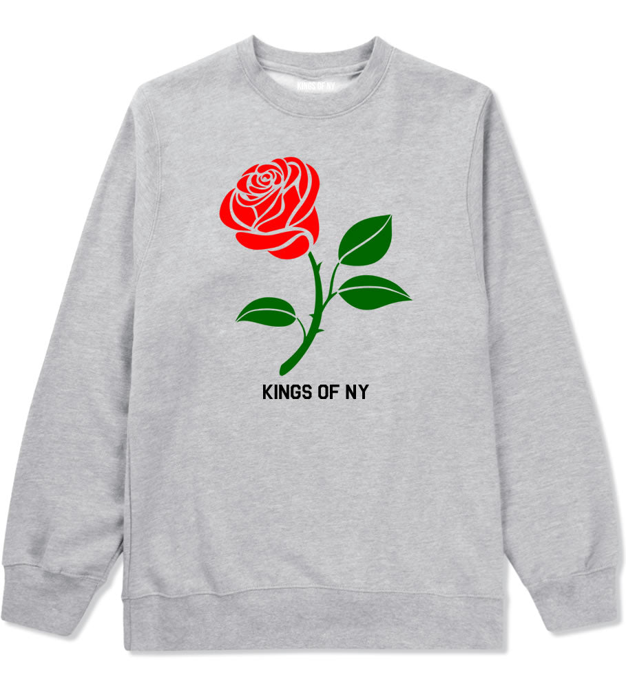 Single Red Rose Mens Crewneck Sweatshirt Grey By Kings Of NY