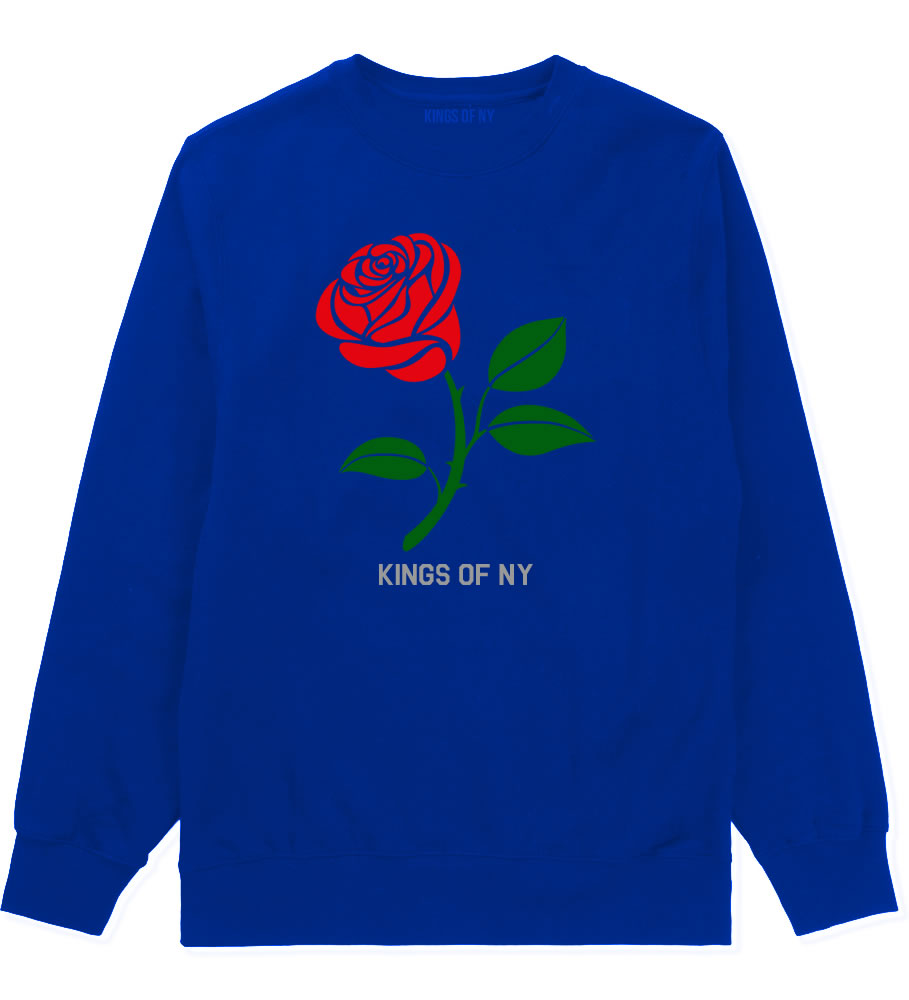 Single Red Rose Mens Crewneck Sweatshirt Royal Blue By Kings Of NY