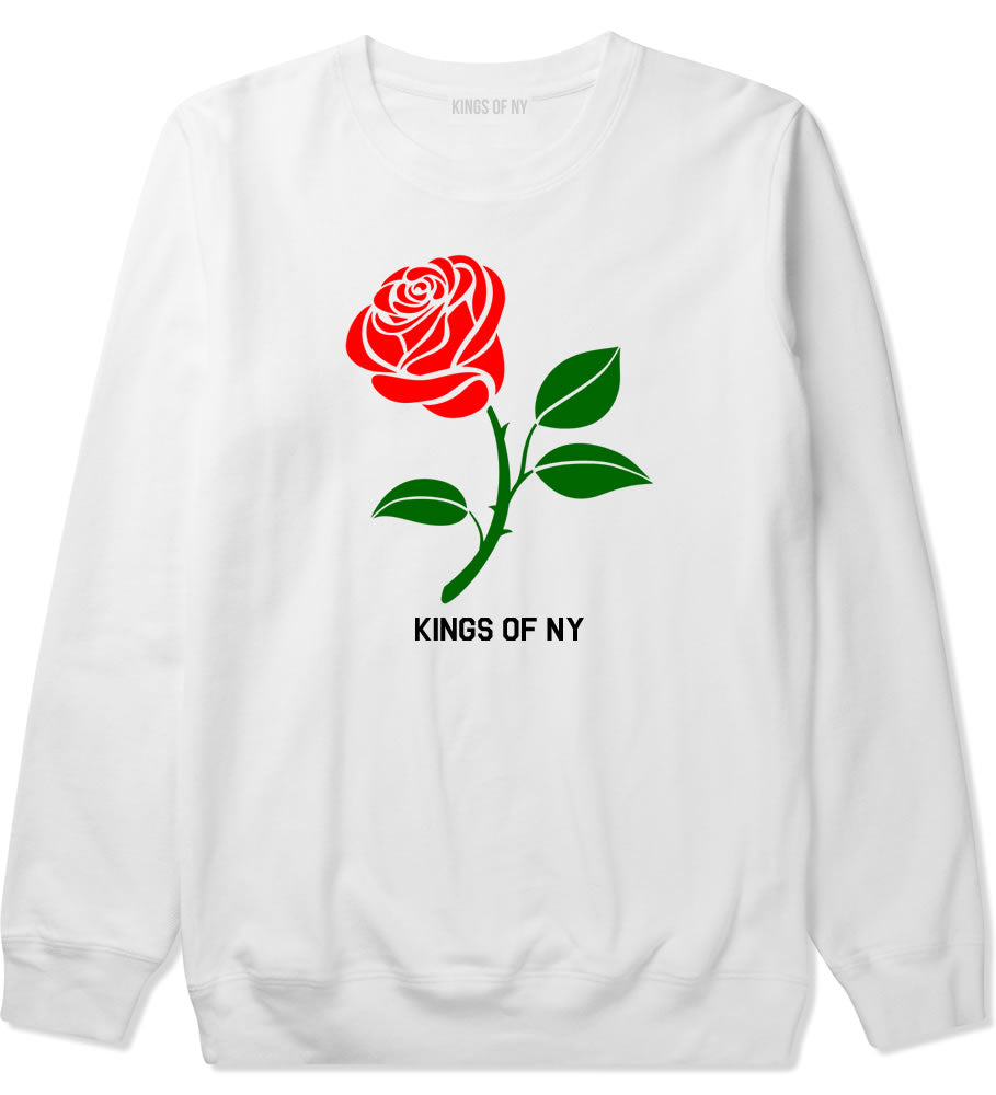 Single Red Rose Mens Crewneck Sweatshirt White By Kings Of NY