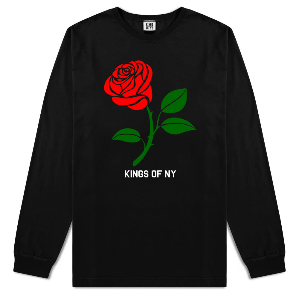 Single Red Rose Mens Long Sleeve T-Shirt Black By Kings Of NY