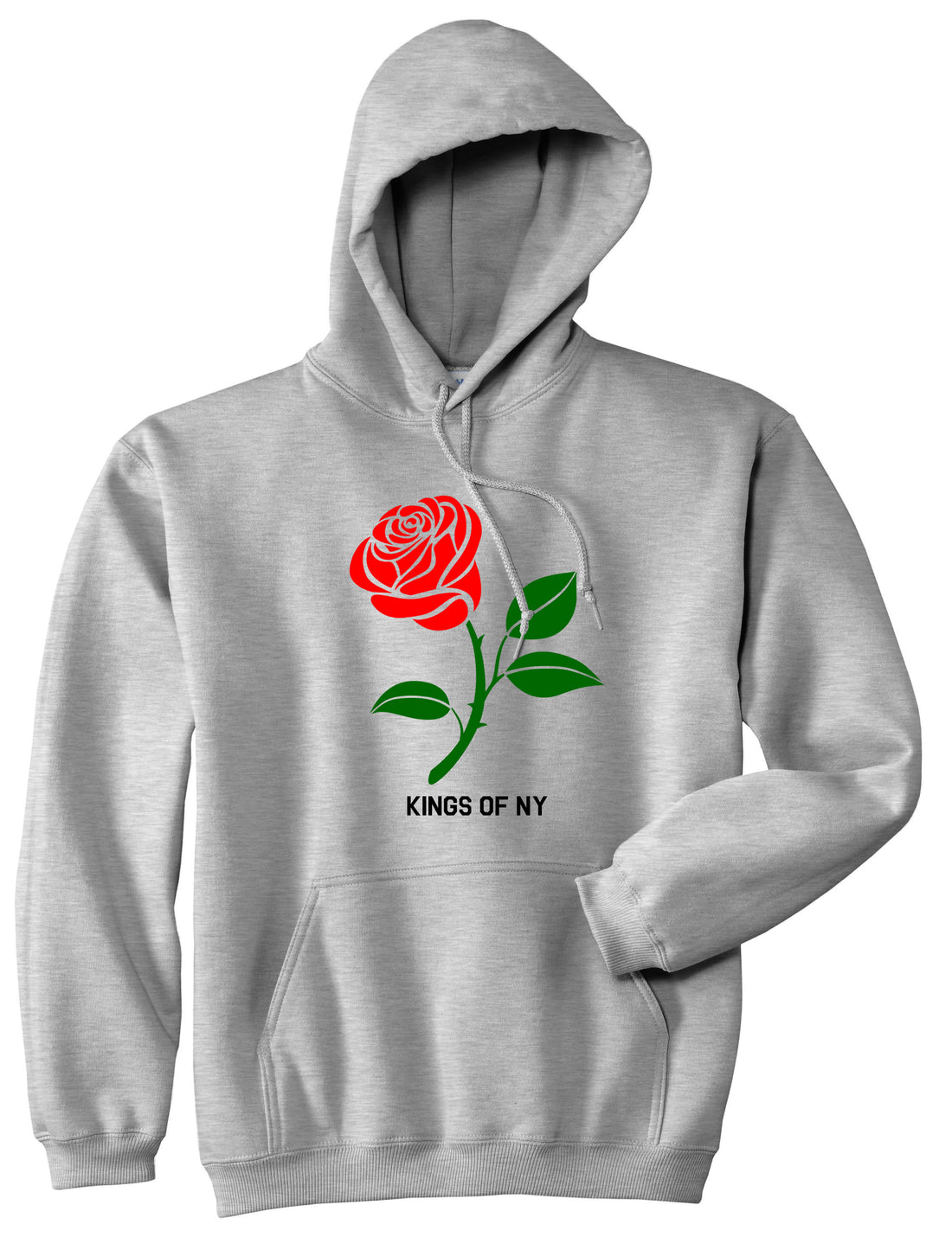 Single Red Rose Mens Pullover Hoodie Grey By Kings Of NY