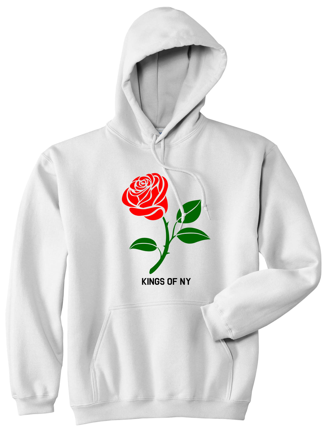 Single Red Rose Mens Pullover Hoodie White By Kings Of NY