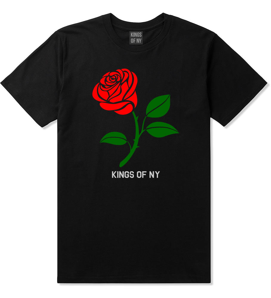 Single Red Rose Mens T-Shirt Black By Kings Of NY