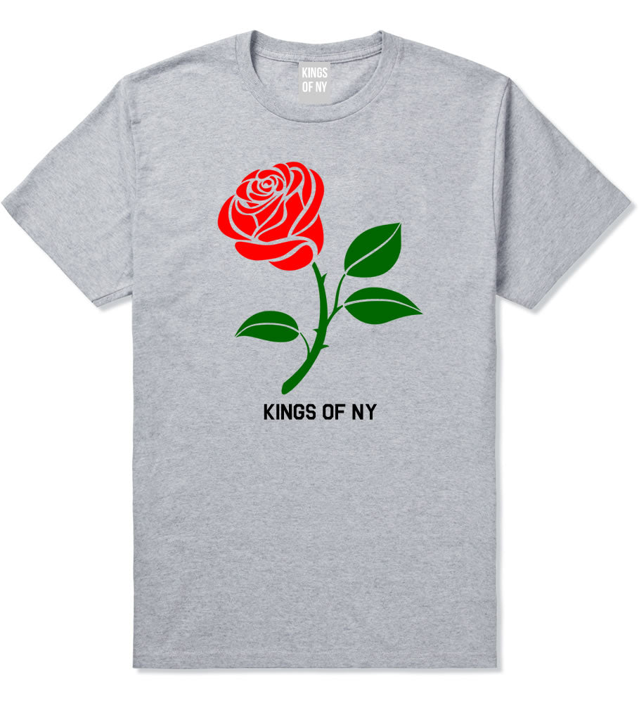 Single Red Rose Mens T-Shirt Grey By Kings Of NY