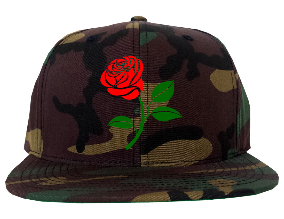 Single Red Rose Snapback Hat Camo by KINGS OF NY