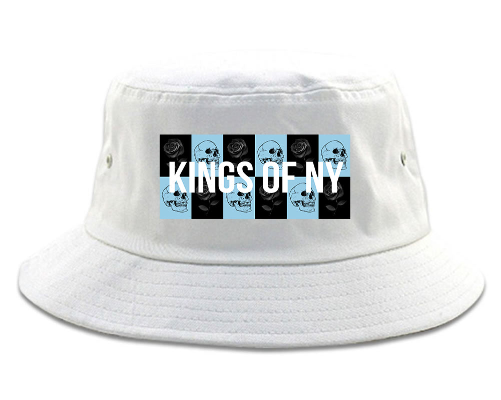 Skull And Rose Box Logo Mens Bucket Hat White