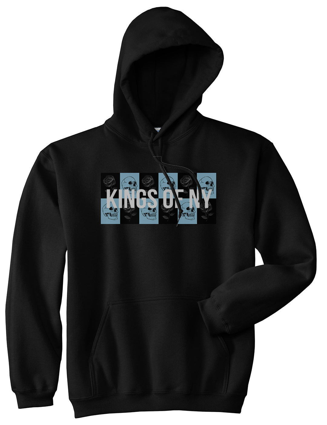 Skull And Rose Box Logo Mens Pullover Hoodie Black by Kings Of NY