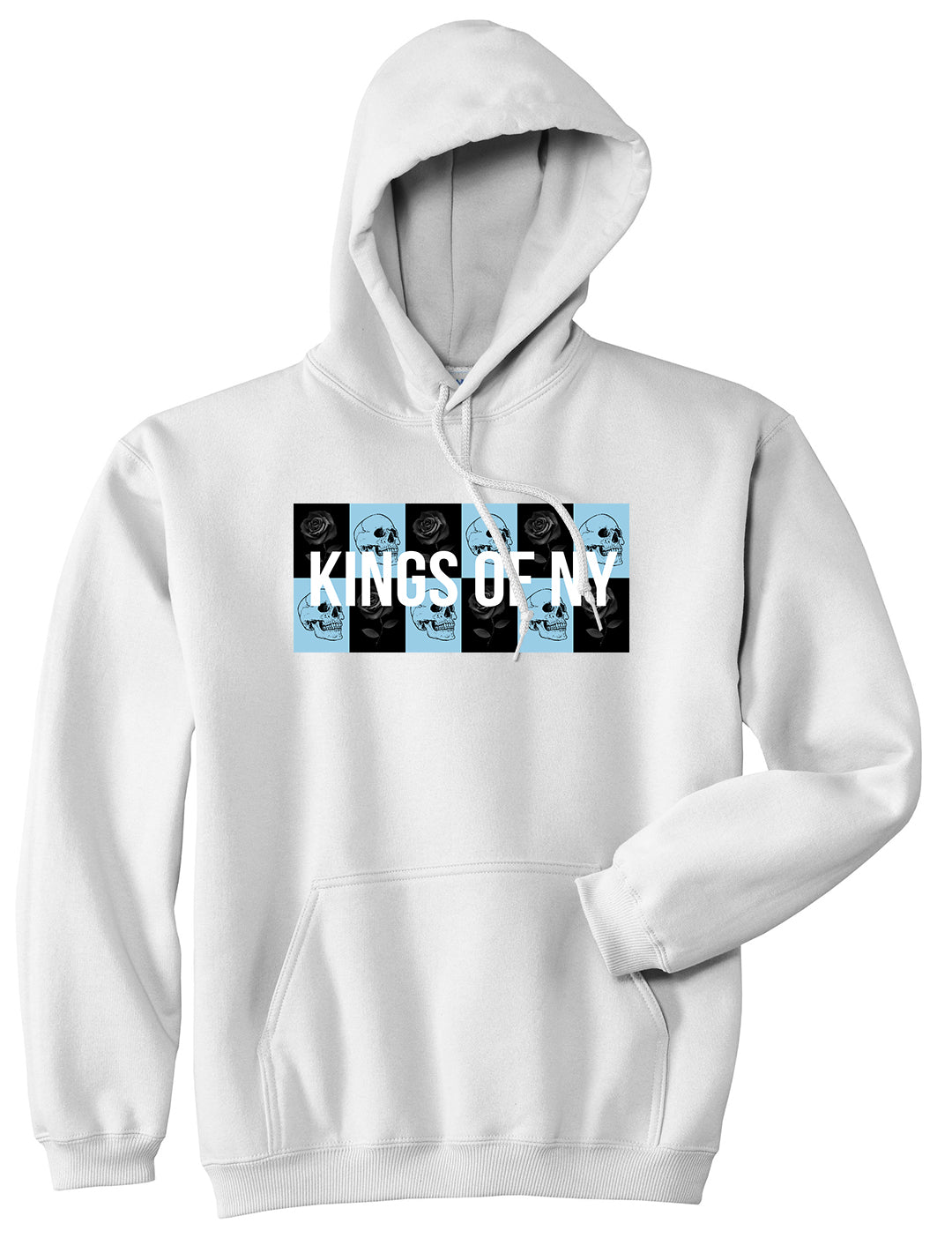 Skull And Rose Box Logo Mens Pullover Hoodie White by Kings Of NY