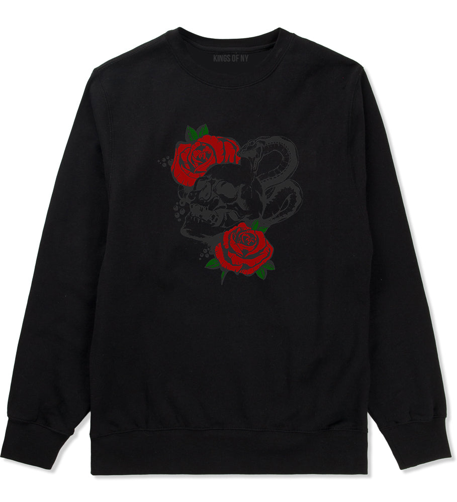Skull And Roses Mens Crewneck Sweatshirt Black