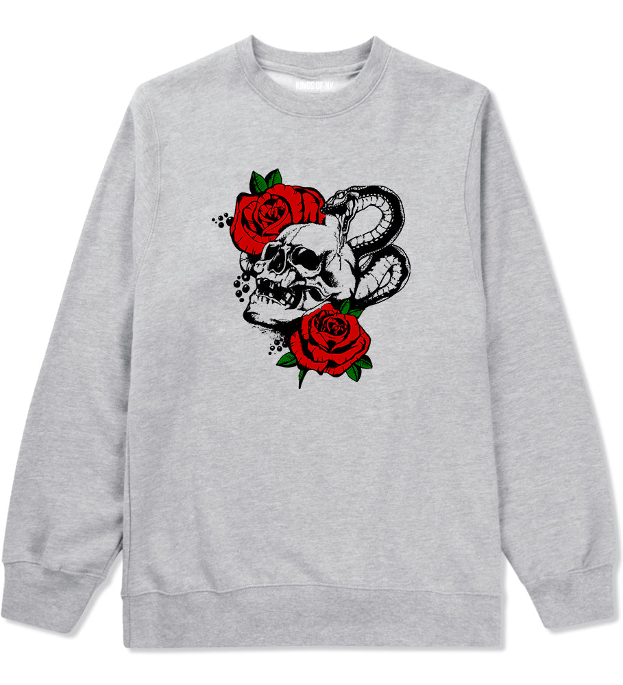 Skull And Roses Mens Crewneck Sweatshirt Grey