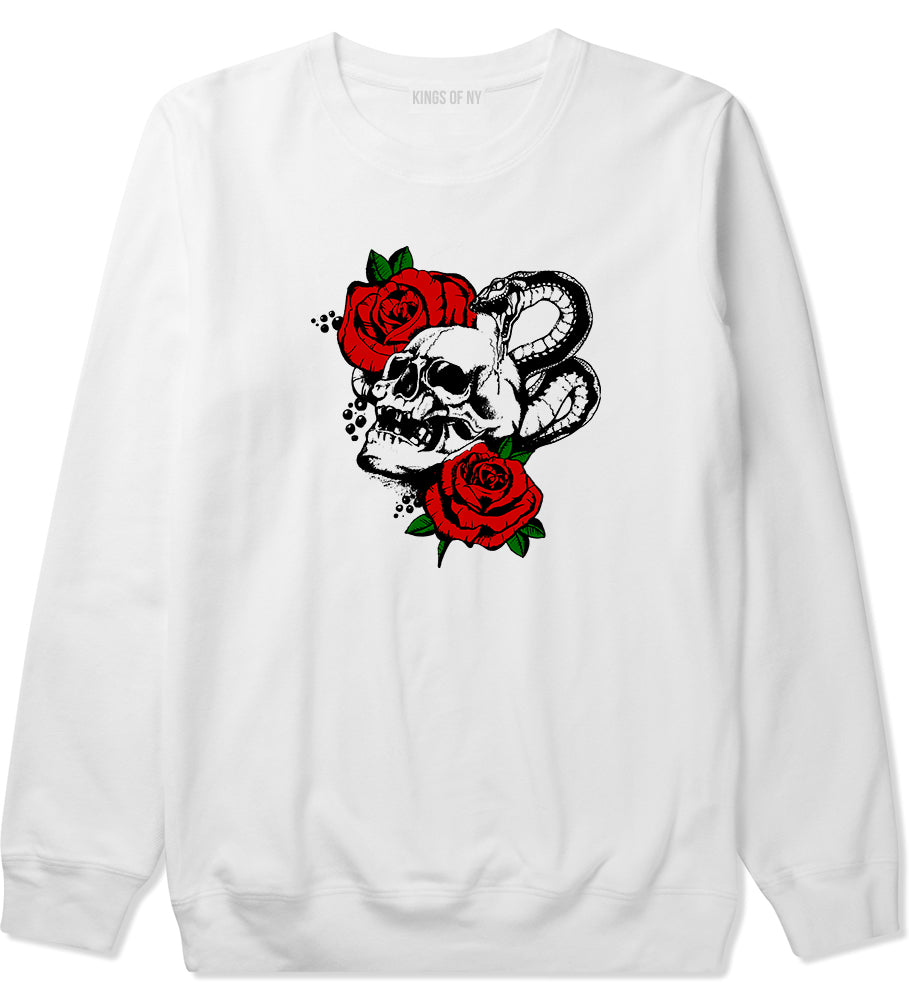 Skull And Roses Mens Crewneck Sweatshirt White