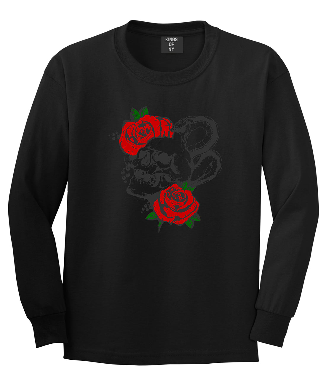 Skull And Roses Mens Long Sleeve T-Shirt Black