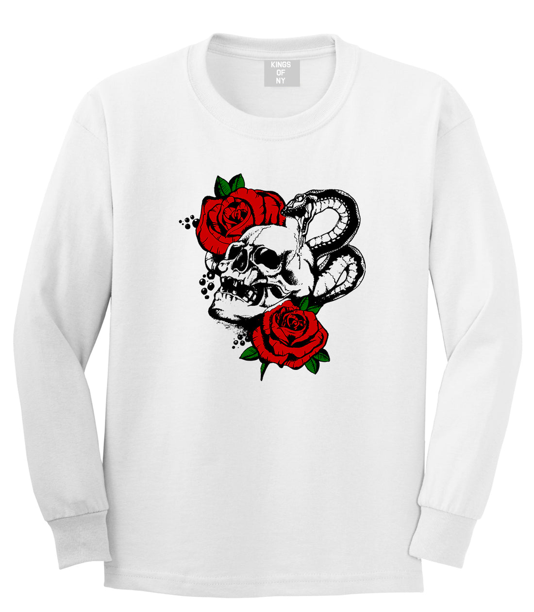 Skull And Roses Mens Long Sleeve T-Shirt White