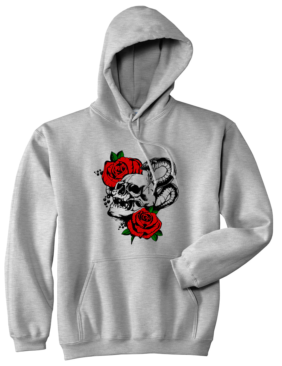 Skull And Roses Mens Pullover Hoodie Grey