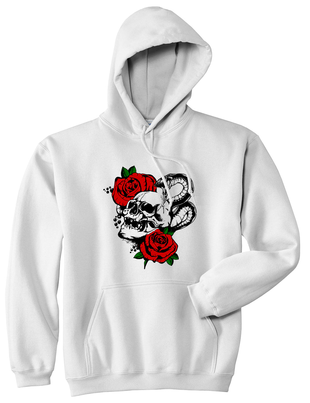Skull And Roses Mens Pullover Hoodie White