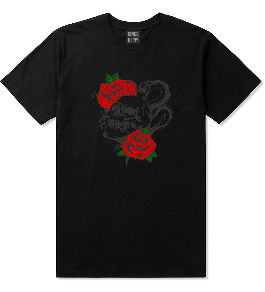 Skull And Roses Mens T Shirt Black